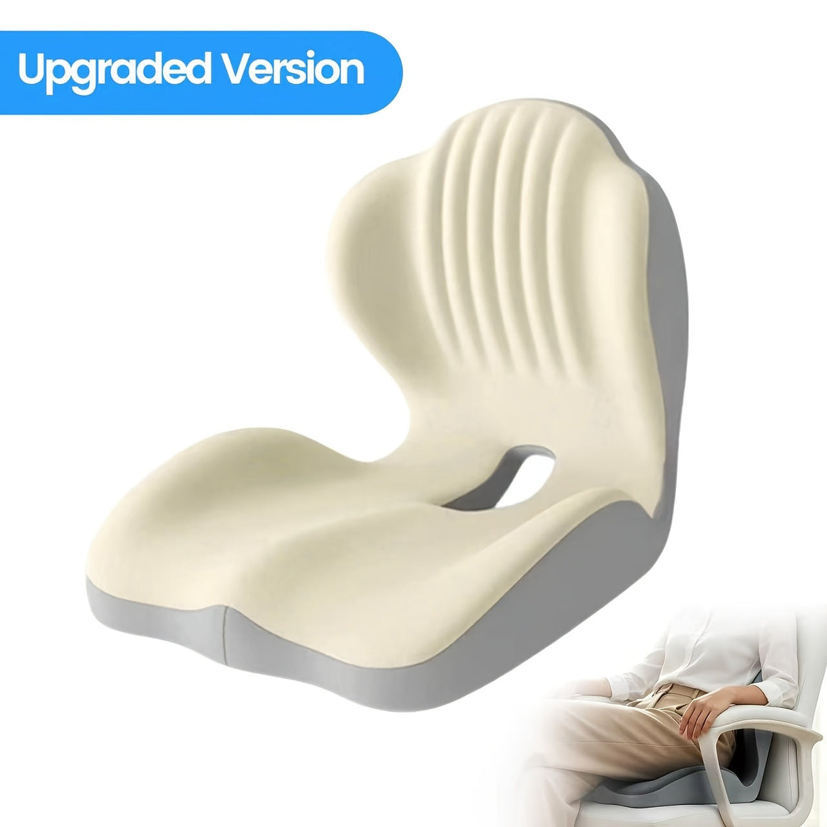 Ergonomic Memory Foam Seat Cushion with Back Support & Breathable Hollow Design – Comfortable Coccyx Cushion for Office Chair Car Seat Long Sitting Unisex