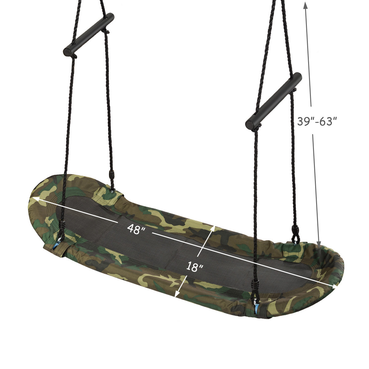 Outdoor Surfing Tree Swing Platform Swing with Soft Foam Handles Adjustable Height 39-63 Inch Saucer Swing Metal Frame 333 lbs Capacity for Kids Backyard Garden
