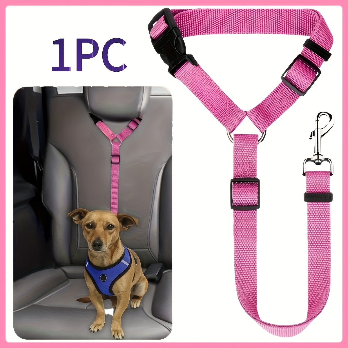 2-in-1 Pet Car Safety Harness & Adjustable Leash for Dogs – Anti-Collision Safe Driving Seatbelt, Durable Nylon, Small to Medium Dogs – Road Trip Travel Car Seat Guardian, 4 Colors