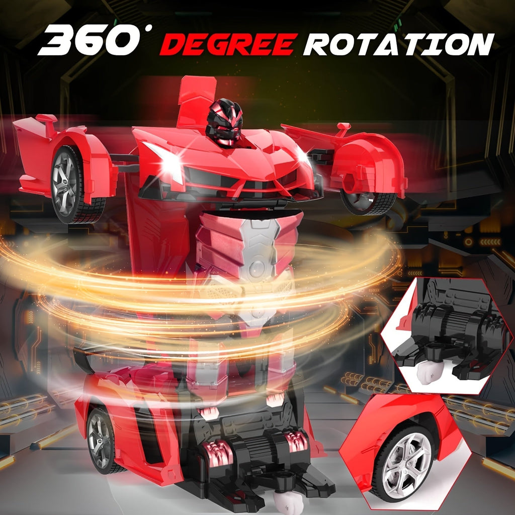 1:18 Scale Remote Control Car Robot Toy 2-in-1 One-Click Transformation 360° Drifting 2.4G RC Transforming Robot Car with LED Lights for Kids Boys Age 3+ Birthday Gift