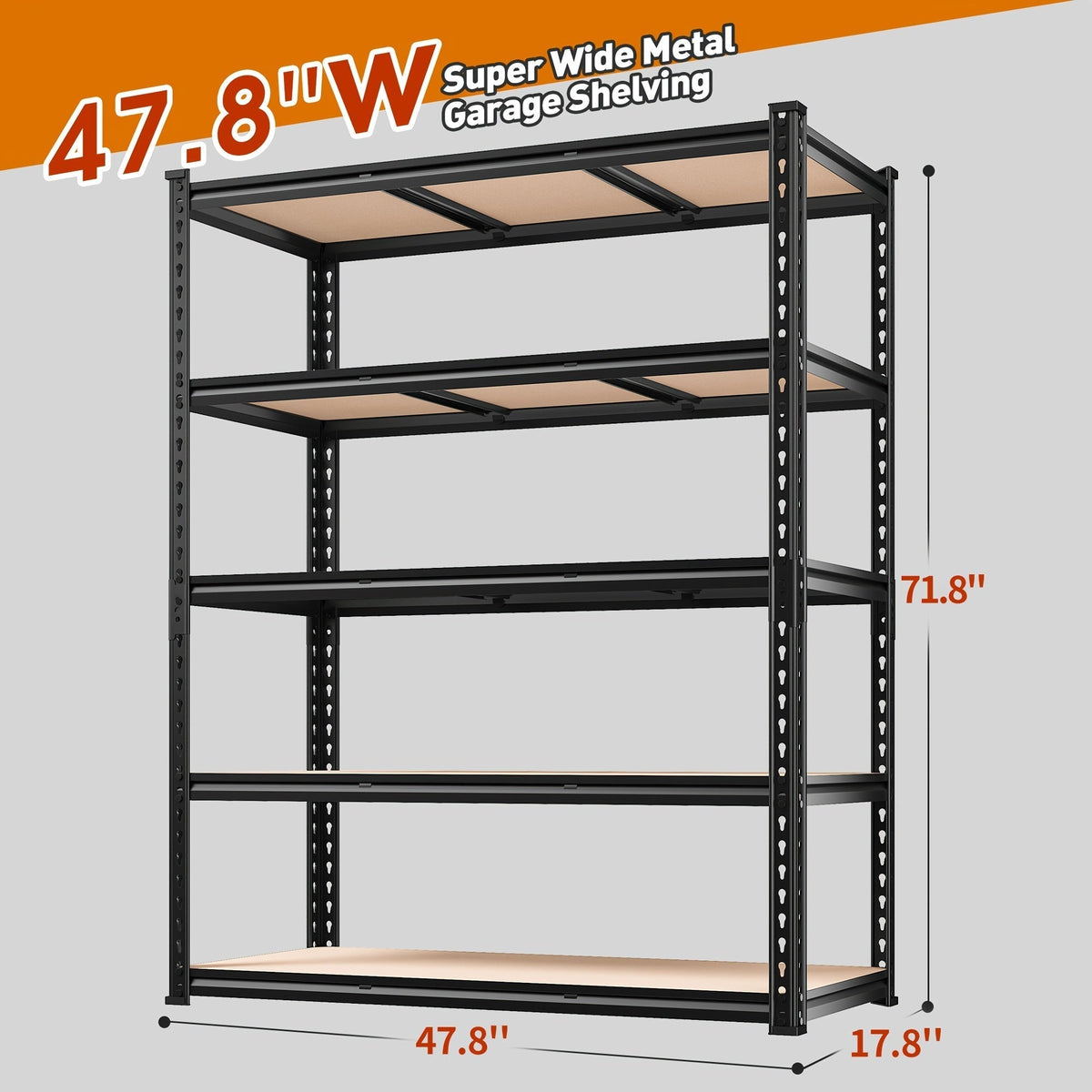 Heavy Duty 5-Tier Metal Garage Shelving Unit 2000 LBS – Adjustable Steel Storage Shelf Rack 60–72 Inch for Garage, Basement, Pantry, Kitchen & Warehouse, Tool-Free Assembly, Black