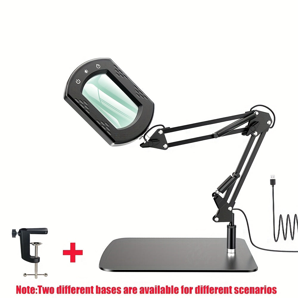 15X LED Magnifying Glass Lamp with Adjustable Arm & Clamp – Dimmable 3-Color USB Desk Magnifier for Reading, Crafts, Nail Art, Sewing & Precision Work (Black/White)