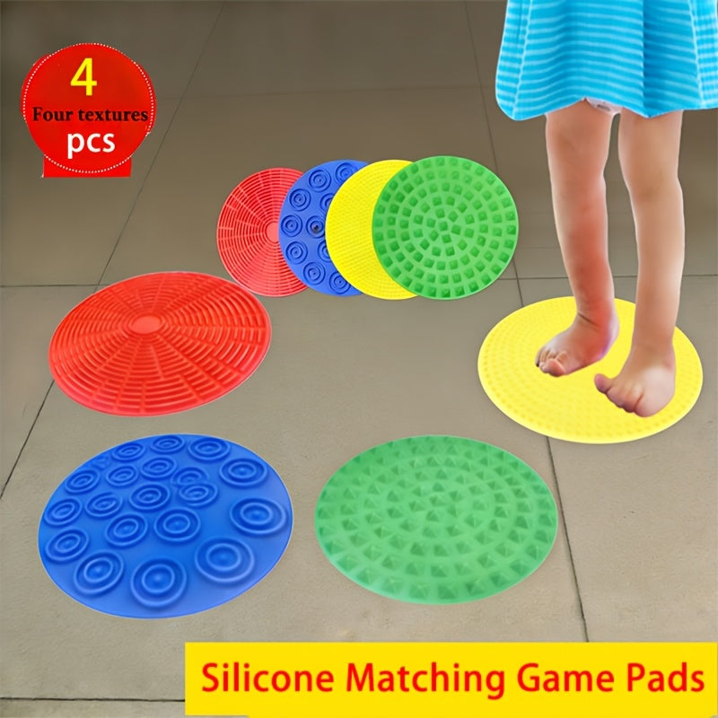 4pcs Sensory Textured Silicone Pads 7-Inch Colored Silicone Matching Game Mats Multi-Sensory Hand Foot Touch Floor Mats for Kids Sensory Play Therapy Autism OT Tools Lightweight Portable Home Travel