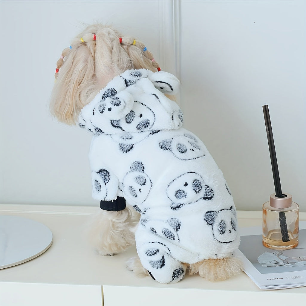 Panda Dog Jumpsuit – Cozy Coral Fleece Hooded Onesie for Small to Medium Dogs, Cute Panda Costume Pajamas for Fall & Winter Warmth, Indoor Outdoor Pet Apparel for Chihuahua Poodle Shih Tzu