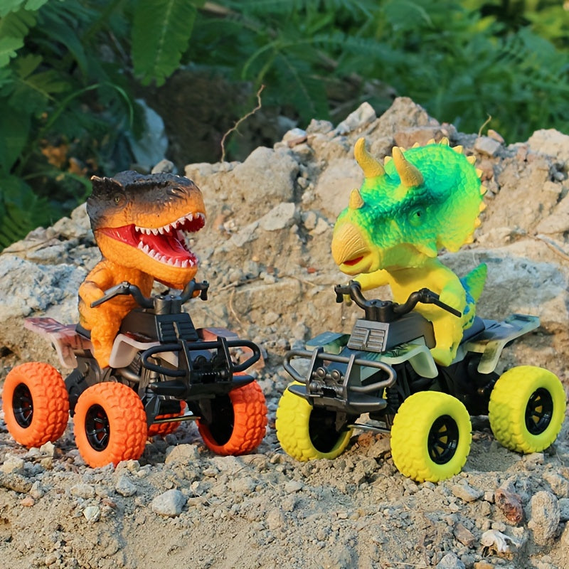 Dinosaur Inertia Toy Car T-Rex & Triceratops Off-Road Vehicle for Kids – Durable Plastic Friction-Powered Dinosaur Truck – Imaginative Play Toy for Toddlers & Boys Ages 3+ – Black Green Orange