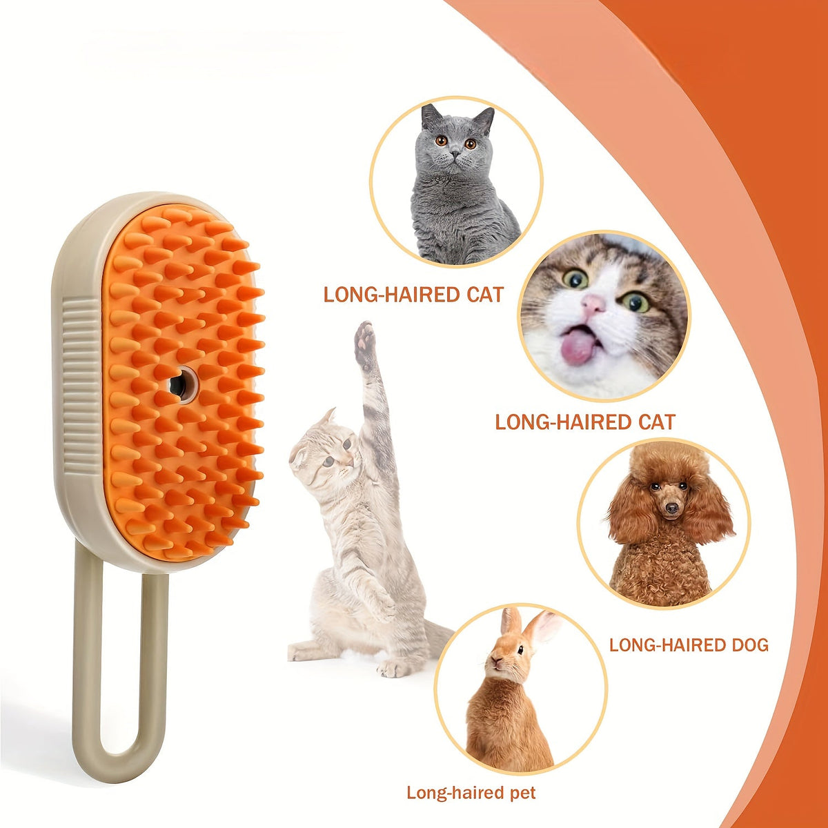 3-in-1 Rechargeable Cat Steam Brush Self-Cleaning Grooming Comb with Steaming Technology for Cats Detangle Shedding Removal Spray System USB Rechargeable Pet Grooming Tool