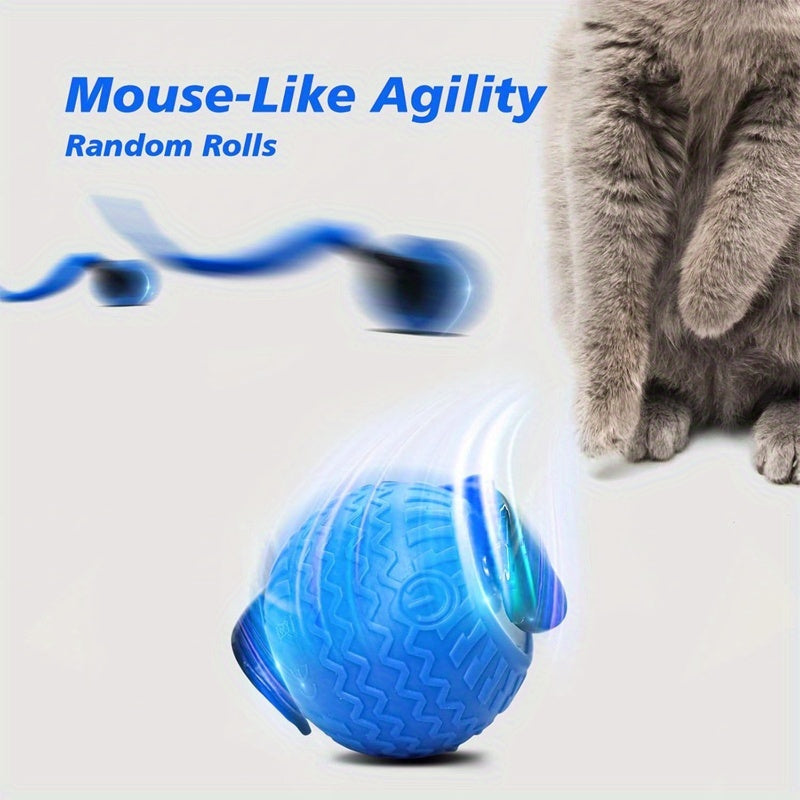 Interactive Cat Toy for Indoor Cats - Automatic Moving Ball with Feather Tail, 360° Self-Rolling Electric Toy Ball for Adult & Kitten, Two Speed Modes, Boredom Buster Pet Gift