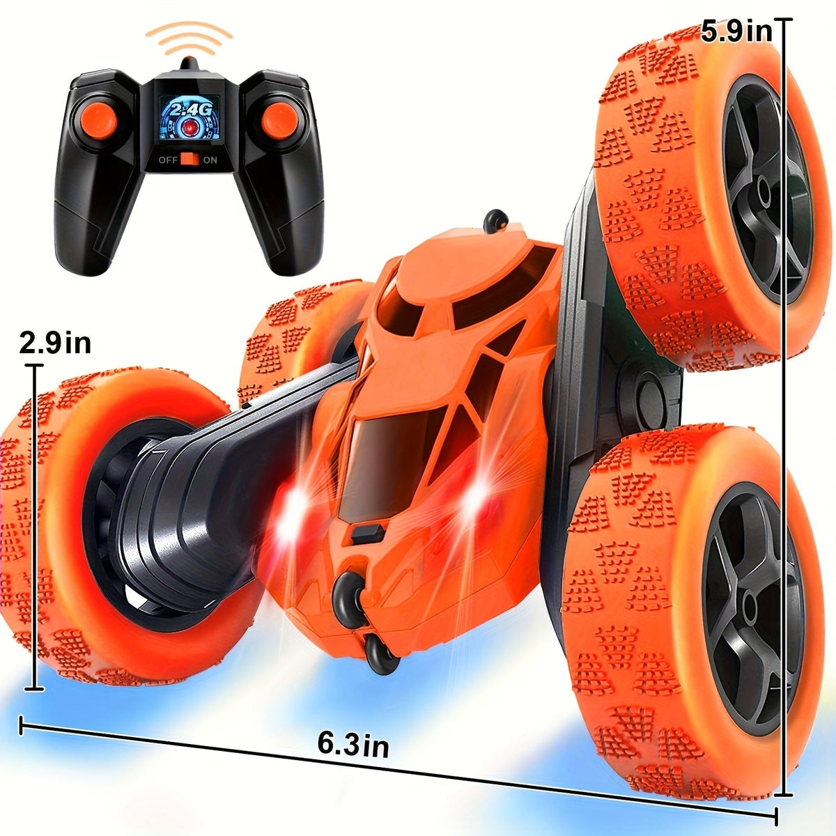 Double-Sided RC Stunt Car for Kids Ages 6+ – 2.4GHz 4WD 360° Flip Remote Control Car with LED Headlights, 1400mAh Rechargeable Battery, All-Terrain Stunt Vehicle, Birthday Christmas Gift