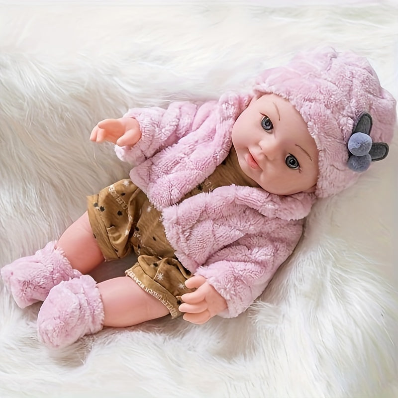 12 Inch Reborn Baby Doll Pink Plush Clothes Soft Body Newborn Doll with Hat Socks Pacifier Realistic Lifelike Baby Toy for Girls Toddlers Birthday Christmas Festival Gift
