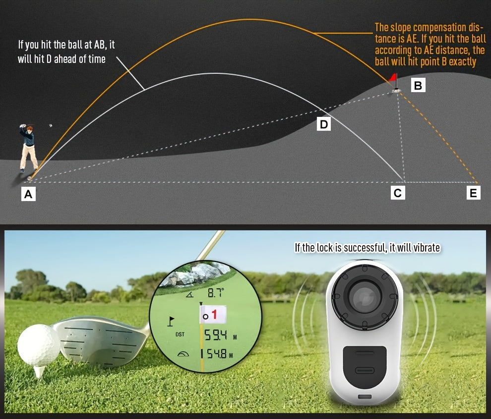 1200 Yard Laser Golf Rangefinder 6X Magnification Slope Switch Pulse Vibration Target Lock Type-C Rechargeable – Trajectory Compensation for Golf & Hunting