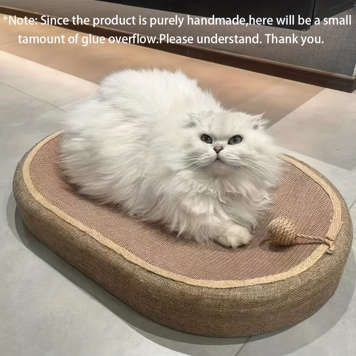 Large Oval Sisal Cat Scratching Board & Lounge Bed – 23.6 Inch Durable Scratch Pad with Sisal Toy Ball, No Assembly Needed, All-Season Cat Scratcher Mat for Indoor Cats to Play Sleep and Rest