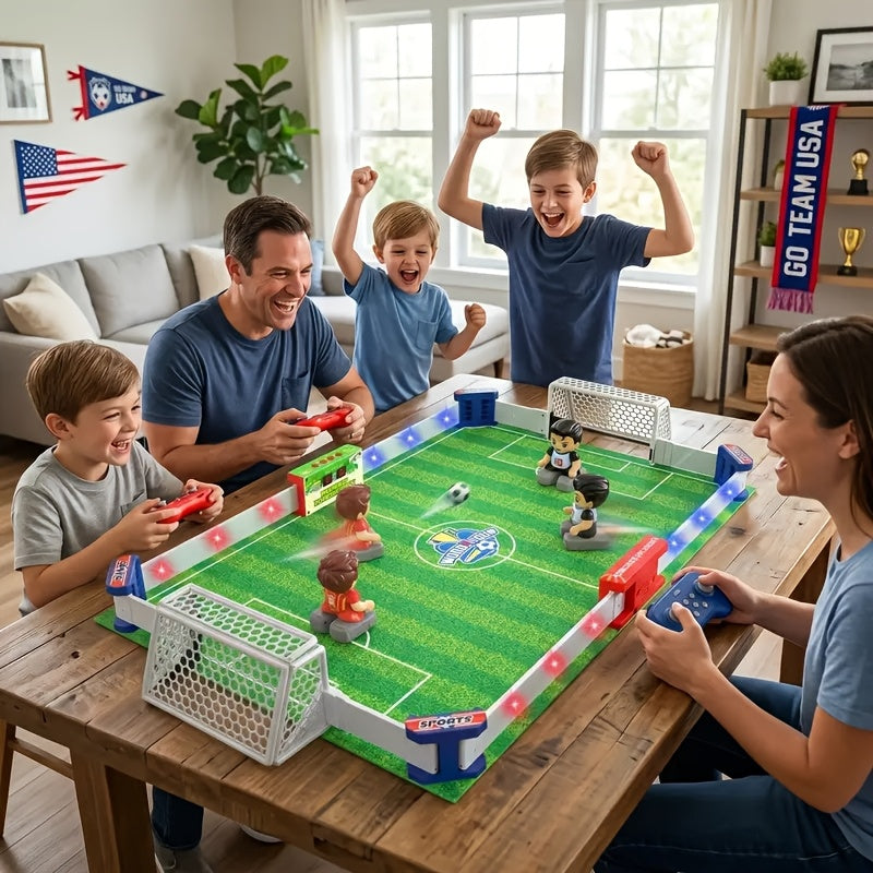 RC Foosball Table Game Multiplayer Light-Up Soccer Board with Goal Sound Effects, Rechargeable Remote Control Football Game – Tournament Style Party Game Gift for Kids, Adults & Soccer Players