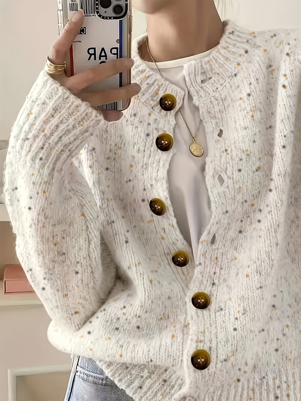 Casual Cardigan Women's Colorful Button-Front Long Sleeve Round Neck Knit Sweater | Lightweight Candy Dot Pattern Stretch Fabric Elegant Fashion Top S M L XL