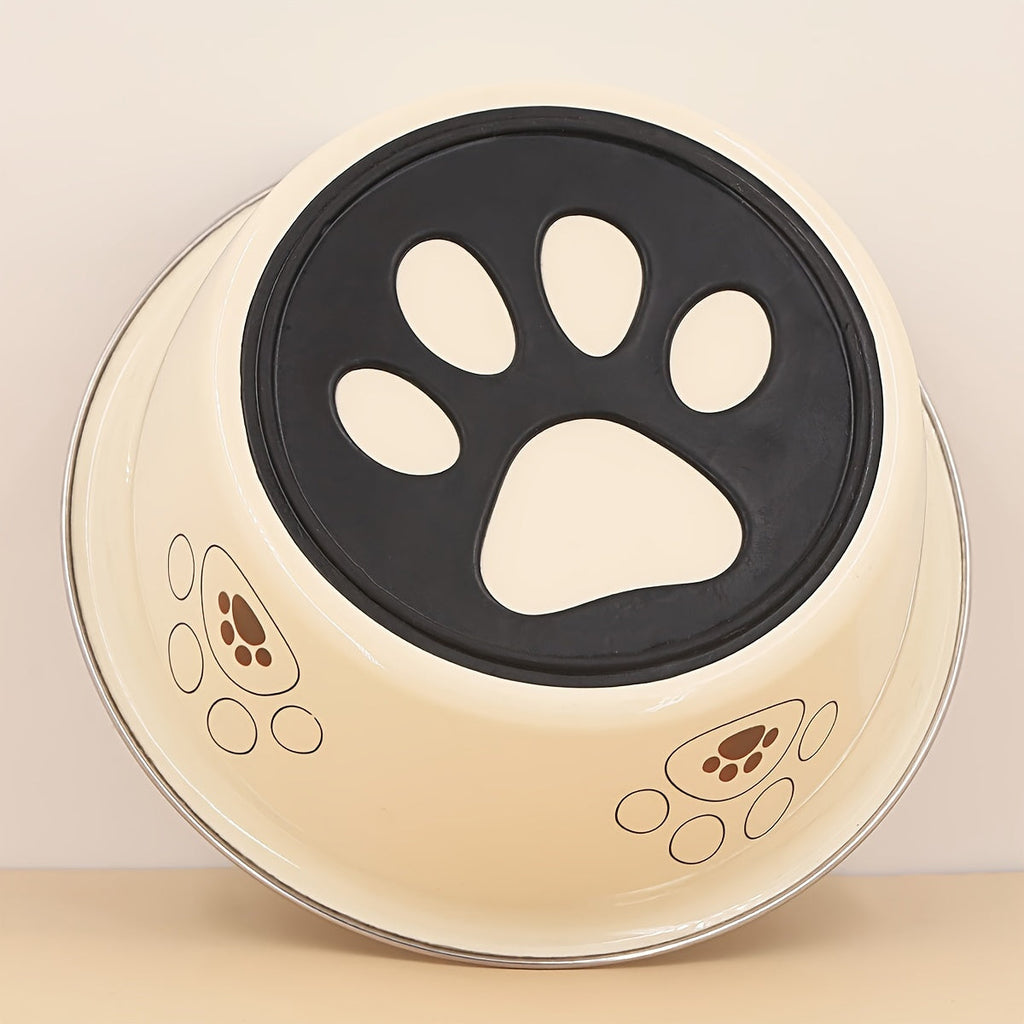 Stainless Steel Dog Bowl with Cute Footprint Pattern Durable Non-Slip Pet Food Water Bowl for Dogs Indoor Outdoor Use Sizes S M L XL Colors Beige Pink Blue