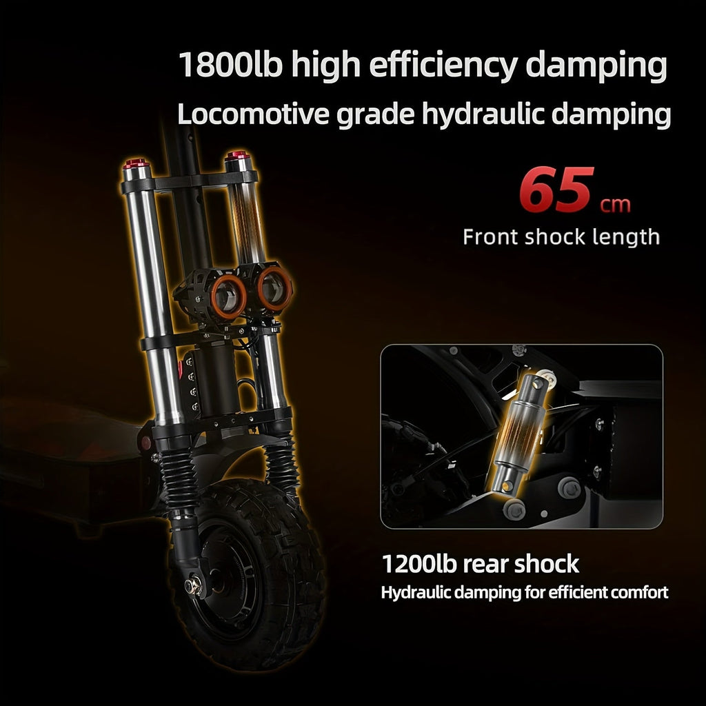 All-Terrain Electric Scooter with Seat - Dual Drive Front & Rear Motors, 60V 38Ah Long Range Battery, Full Hydraulic Suspension, 11-Inch Tires, Front & Rear Disc Brakes | High Speed City & Off-Road Commuter Scooter (Black+Orange)