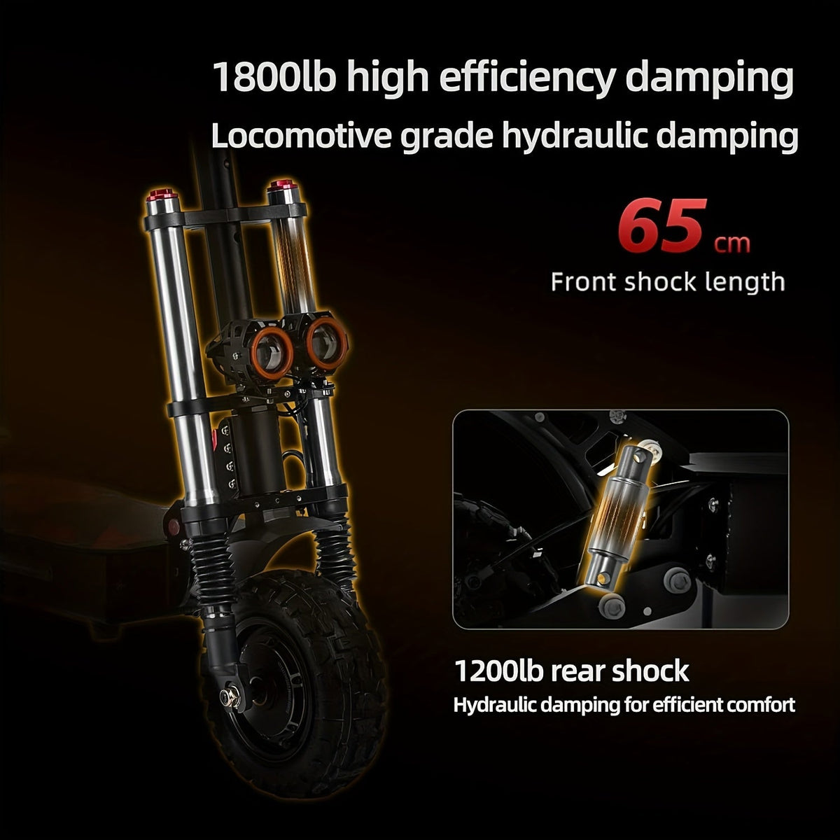 All-Terrain Electric Scooter with Seat - Dual Drive Front & Rear Motors, 60V 38Ah Long Range Battery, Full Hydraulic Suspension, 11-Inch Tires, Front & Rear Disc Brakes | High Speed City & Off-Road Commuter Scooter (Black+Orange)