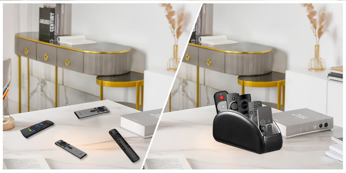 Remote Control Holder with 5 Compartments Desktop Organizer Caddy – Bedside Storage Box for TV Remotes Pens Eyeglasses Office Stationery Home Appliance Controllers