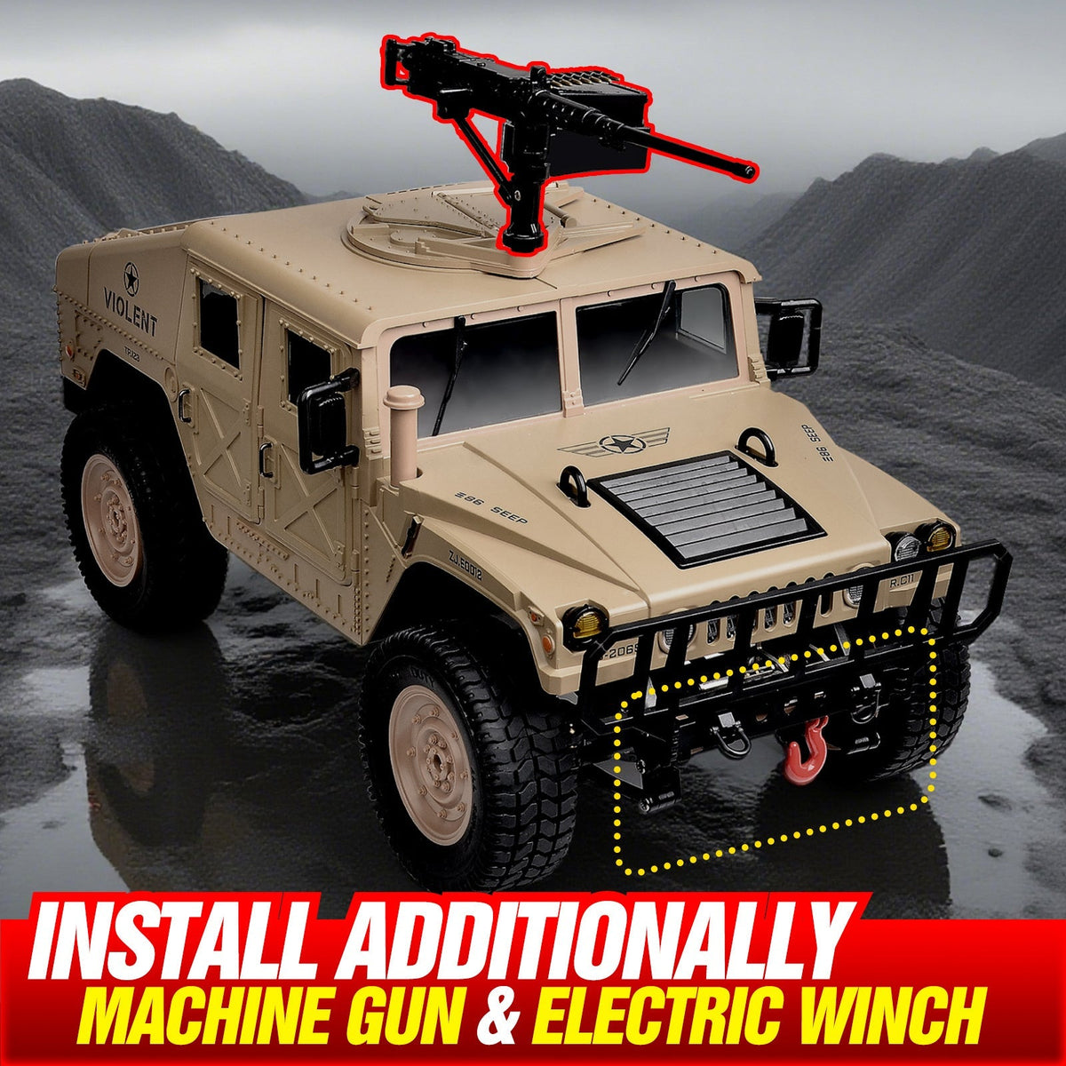 Huge RC SUV Military Vehicle 4WD 4x4 Off-Road Truck with Rechargeable Batteries – Proportional Remote Control Car for All Terrain, Christmas Gift for Boys & Youth