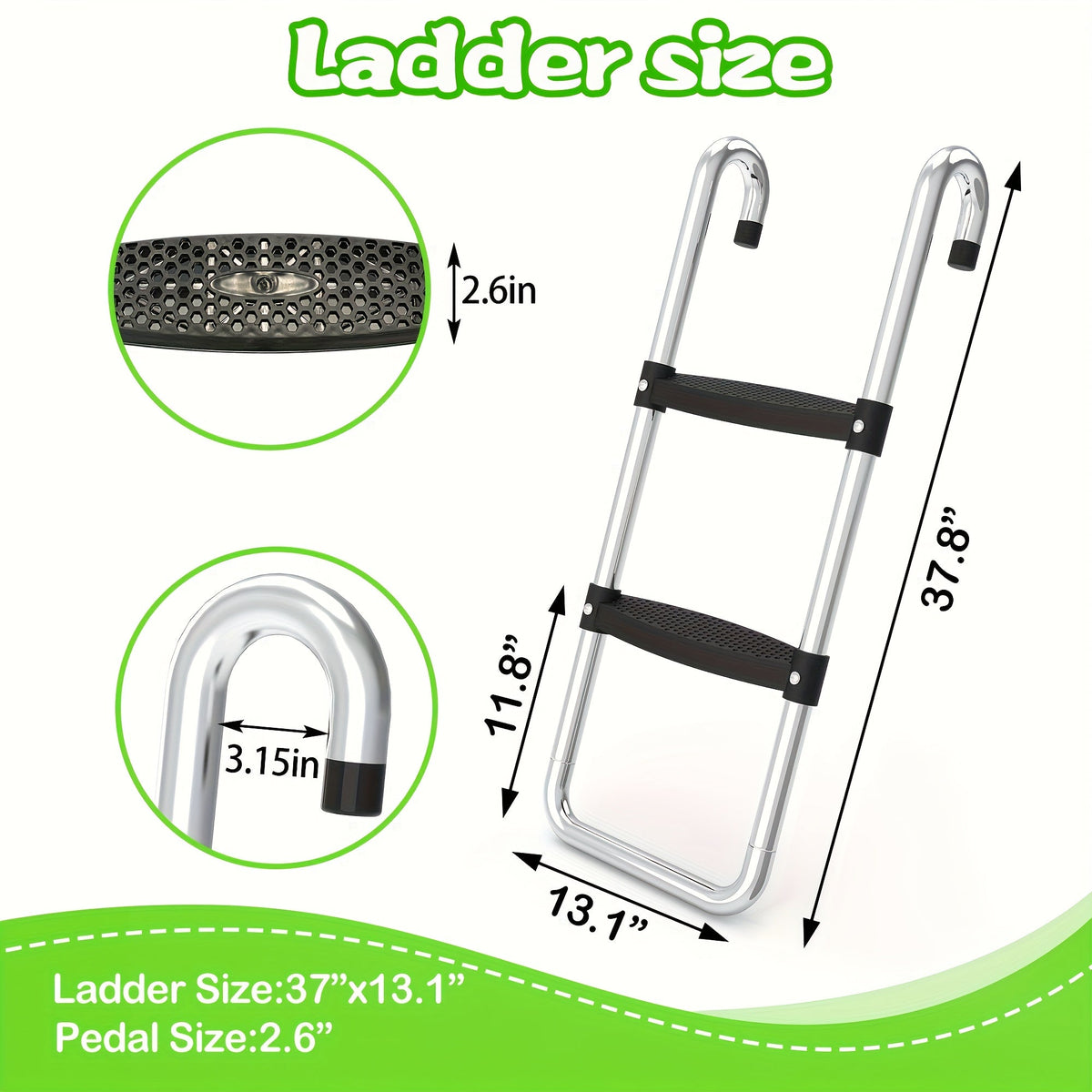 Trampoline Ladder and Slide Kit 2-Step Wide Safety Stairs Tear-Resistant Slide PE Galvanized Steel Universal Trampoline Accessories for Kids Adults Ages 14 Plus Outdoor Backyard Play