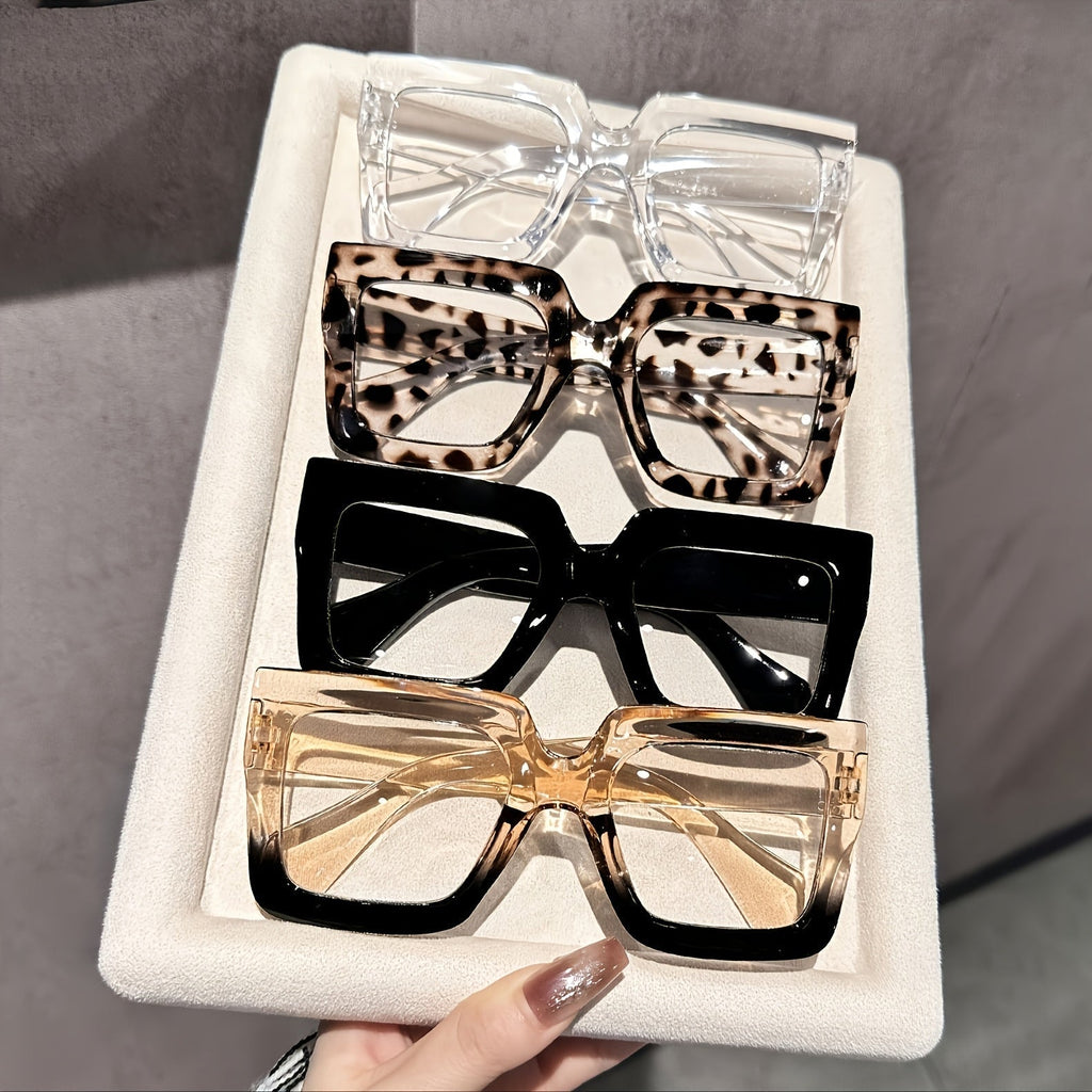4 Piece Women's Square Fashion Glasses Set – Tortoiseshell Clear & Rose Gold Lightweight Plastic Frames, Stylish Decorative Eyewear for Office Home & Parties, Gift for Women