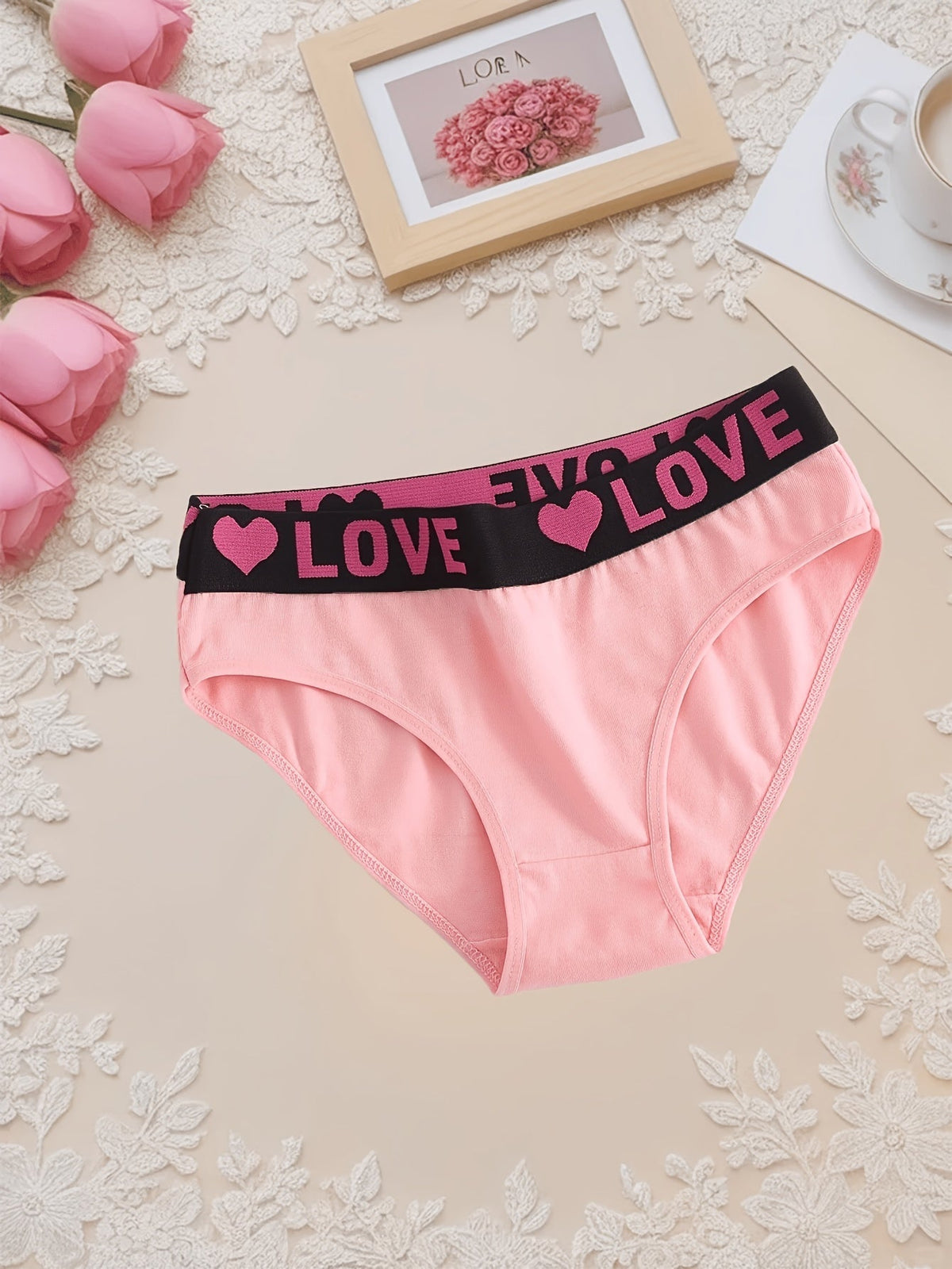 10-Pack Women's Cotton Panties Heart Print Briefs Wide Waistband Breathable Soft Underwear S-5XL Plus Size Ladies Multipack