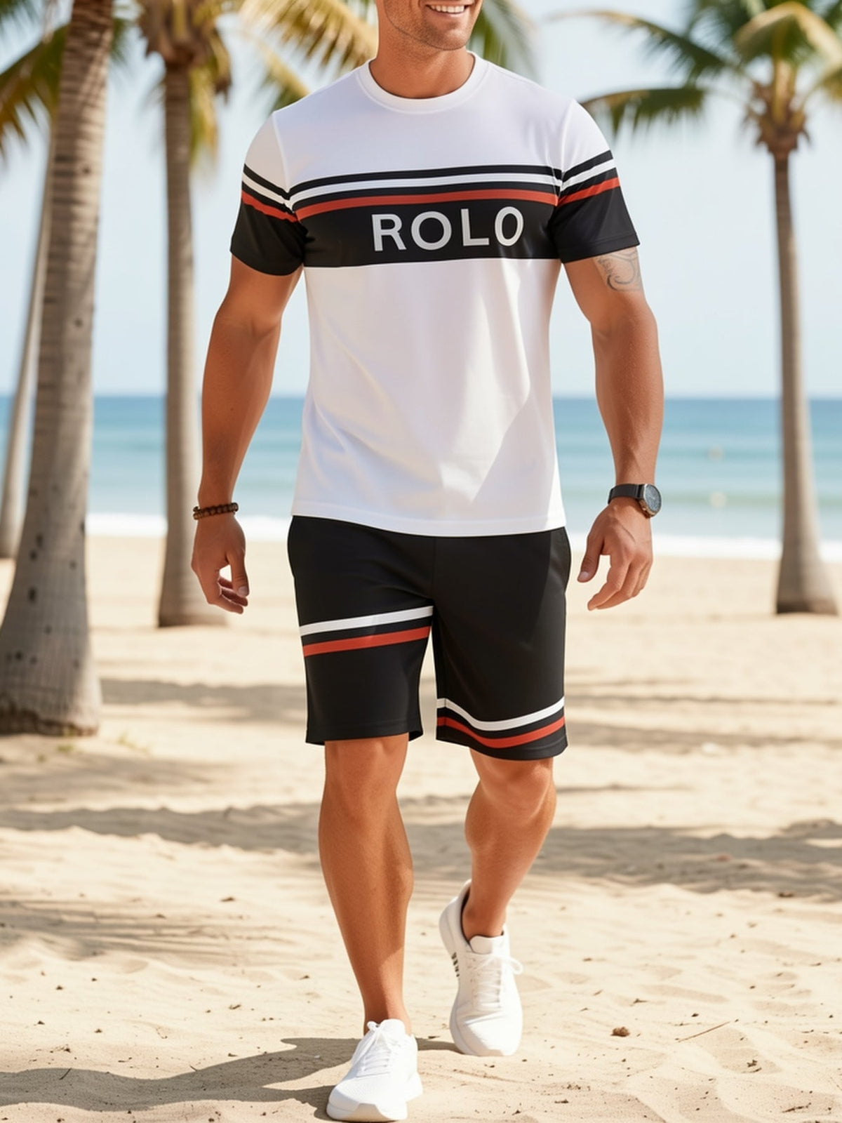 2-Piece Soft Breathable Sports Suit 100% Polyester Round Neck T-Shirt and Shorts Set Alphabet Pattern Casual Outfit for Men Spring Summer Beach Vacation Sizes XL XXL XXXL