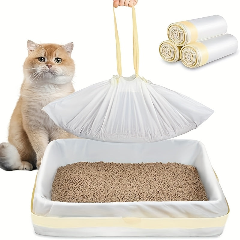 Cat Litter Box Liners 21-Pack (3 Rolls) – Extra Thick Jumbo Drawstring Litter Bags 37" x 18", Heavy-Duty Litter Box Liners for Large Automatic & Sifting Litter Boxes, Leak-Proof Cat Litter Garbage Bags