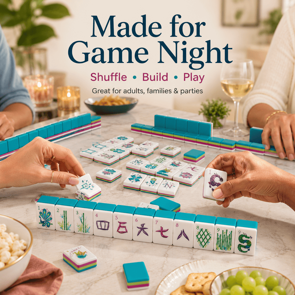 160-Tile American Mahjong Set with 4 Dice & Peacock Artwork – Colorful Layered Glossy Tiles, Tabletop Board Game for Family Game Night, Friends Party, Holiday Gift Idea for Adults