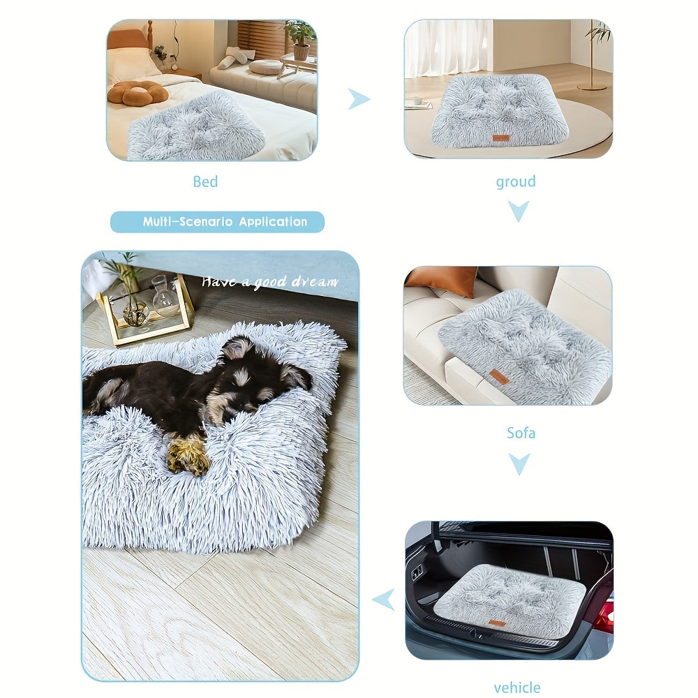 Extra Large Plush Dog Bed & Cat Pad – Thick Warm Polyester Cushion with Removable Washable Cover, Calming Pet Furniture for All Dog Breeds & Cats