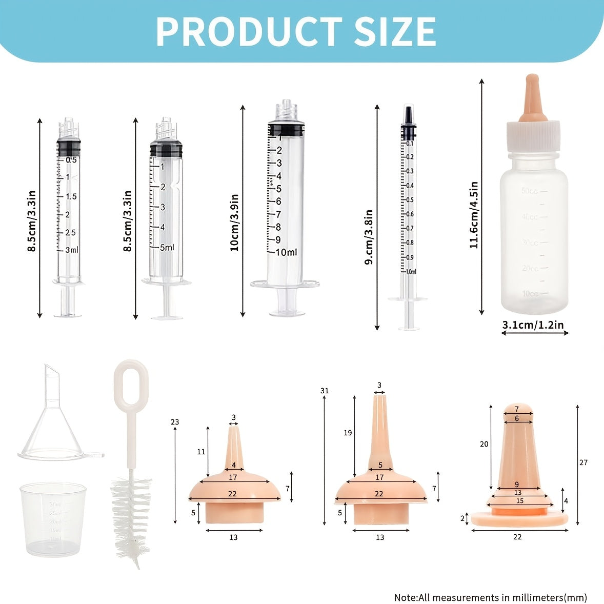 11-Piece Newborn Pet Nursing Kit - Kitten & Puppy Milk Bottle Feeder Set with Spare Nipples & Cleaning Brushes, Neonatal Animal Feeding Supplies for Baby Kittens, Puppies, Squirrels & Small Animals