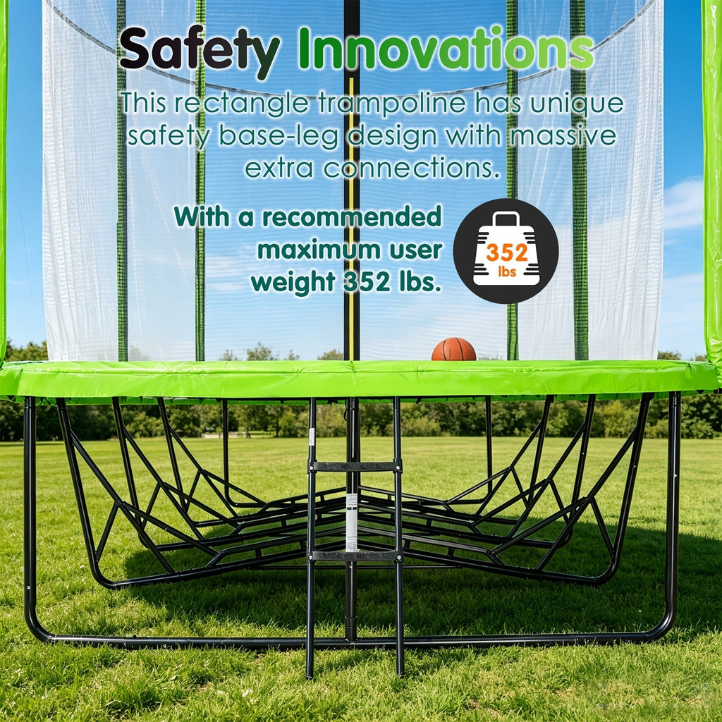 10 x 17 FT Rectangular Trampoline with Enclosure Net – ASTM F2225 Certified, 352 lb Capacity, Reinforced Welded Base, Superior Bounce for Family Gymnastics & Athletic Training