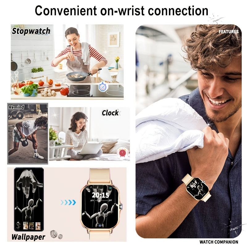 Smartwatch 1.83 Inch Full Touch Screen Wireless Calling Heart Rate Sleep Monitor Pedometer Multi-Sport Fitness Watch for Men Women – USB Rechargeable Pink Silver Black Gold
