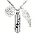 Cylinder Urn Necklace for Ashes - Stainless Steel Butterfly & Angel Wing Memorial Keepsake Pendant for Pet & Human Loss, Cremation Jewelry for Women Men & Loved Ones (Silvery)