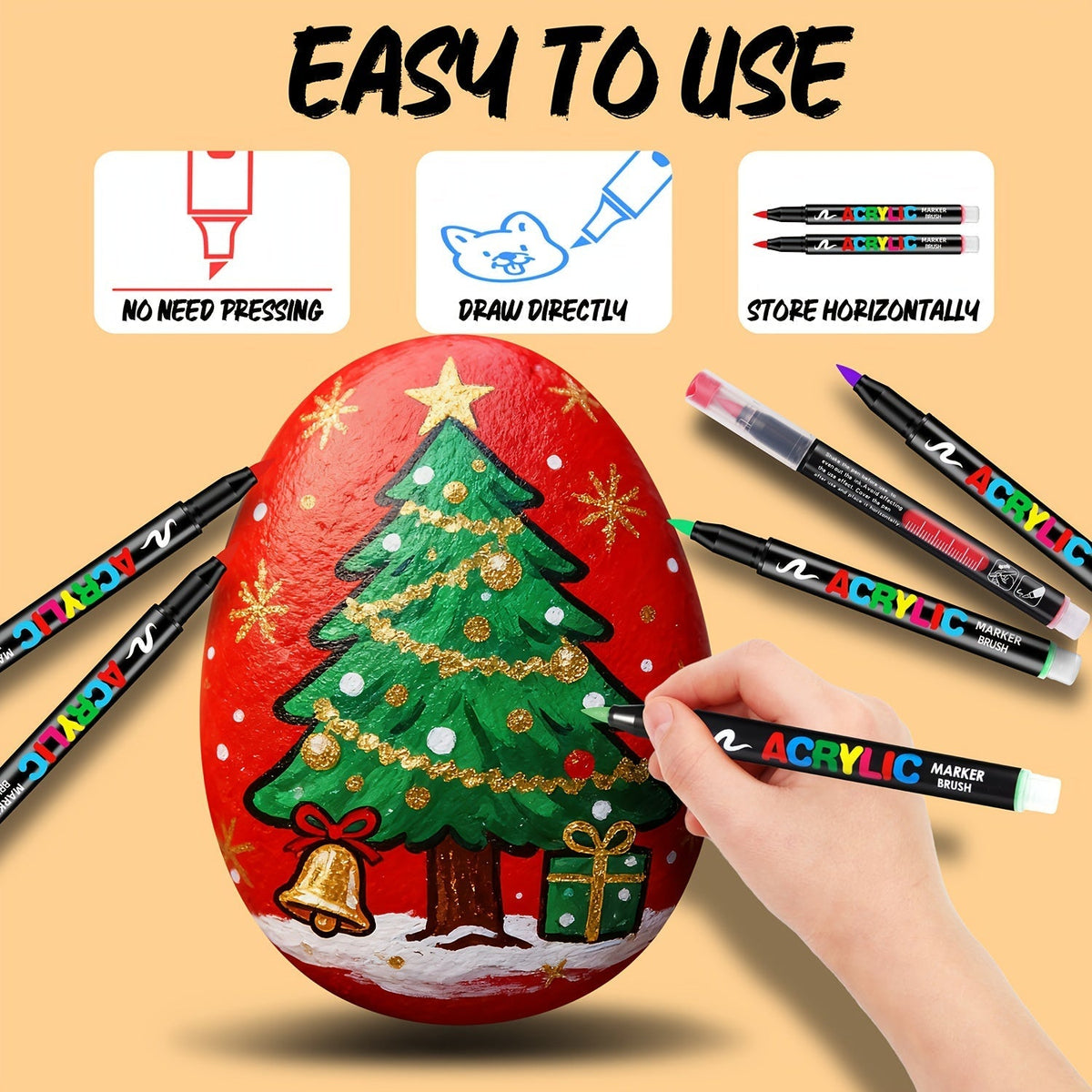 Acrylic Paint Markers 48/72 Colors Brush Tip – Permanent Flexible Tip Paint Pens for Fabric, Rock, Glass, Wood, Canvas, Ceramic & Plastic, Anti-Clog Ink System, School Art Craft Gift