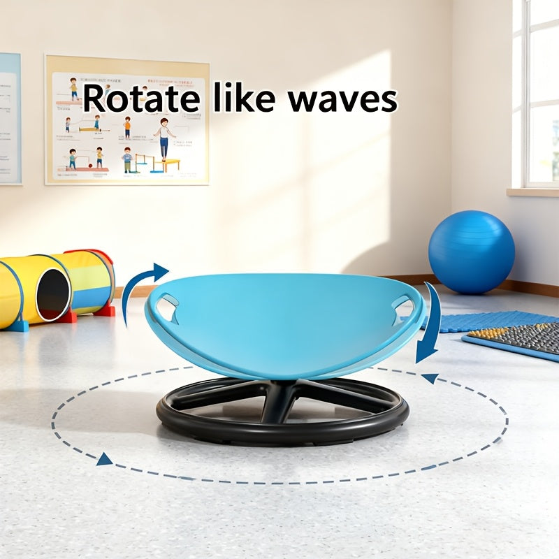 Sensory Spin Chair for Kids with Autism ADHD – Oval Eggshell Spinning Stool Anti-Slip Metal Base, Vestibular Sensory Integration Therapy Equipment for Home & Classroom (Blue/Orange)