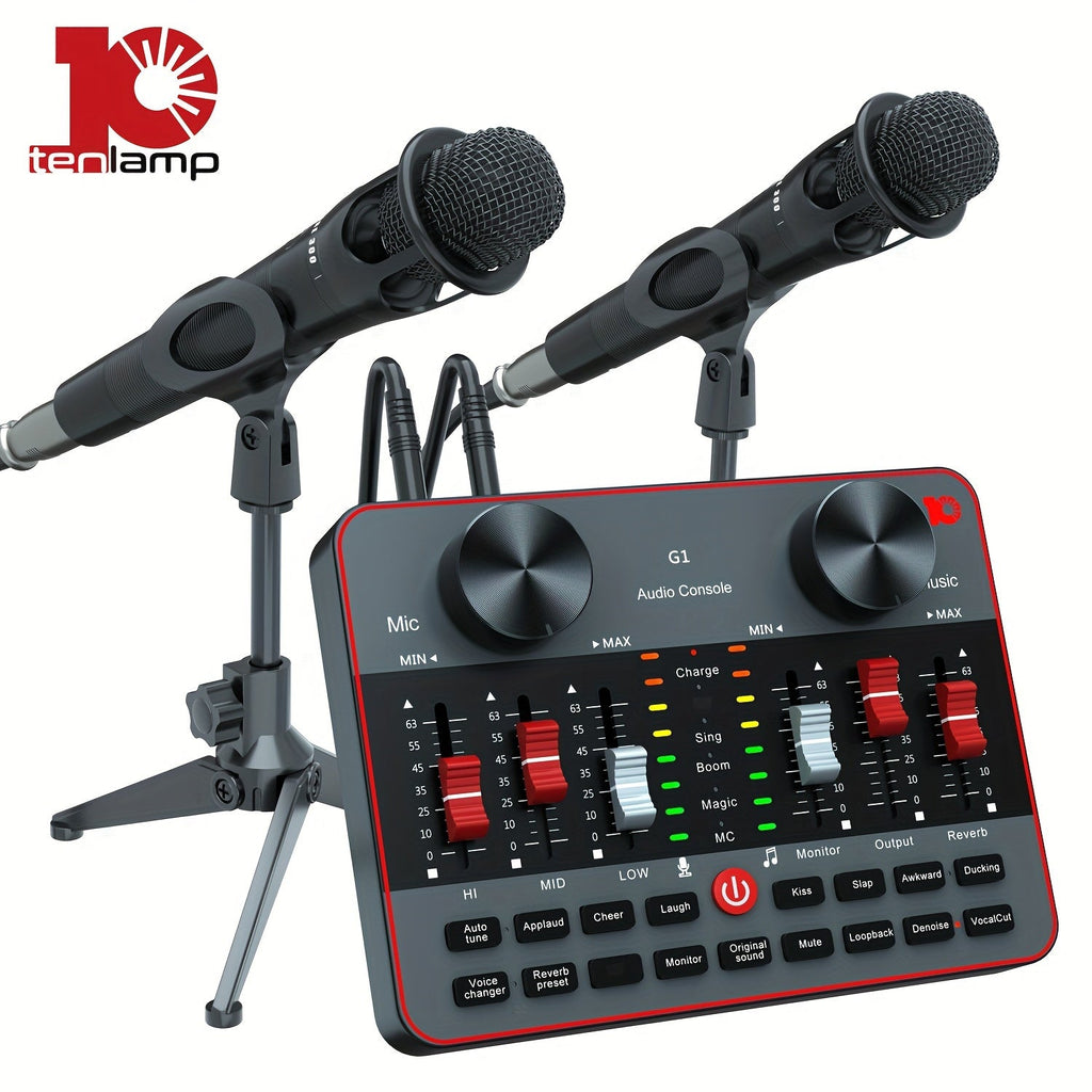 Podcast Equipment Bundle with Audio Interface - 2 BM-800 Condenser Microphones DJ Mixer Live Sound Card, Complete Home Recording Studio Kit for Streaming Gaming Singing YouTube Twitch