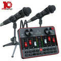 Podcast Equipment Bundle with Audio Interface - 2 BM-800 Condenser Microphones DJ Mixer Live Sound Card, Complete Home Recording Studio Kit for Streaming Gaming Singing YouTube Twitch