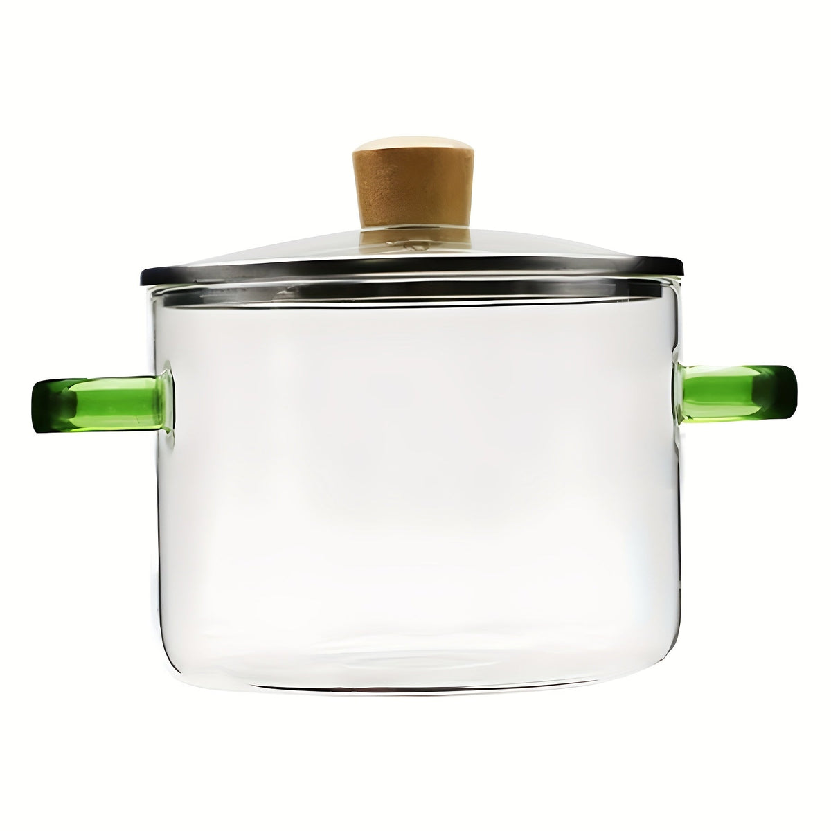 54oz Borosilicate Glass Soup Pot with Handle Heat Resistant 752°F | Stovetop Oven Safe Transparent Glass Cooker | Soup Congee Ramen Milk Pot | Easy Clean Odorless Non-Toxic | Green Yellow Handle