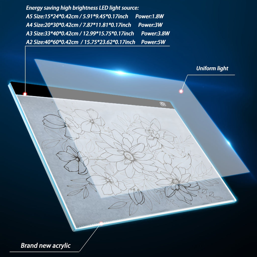 LED Light Pad for Diamond Painting – A2 A3 A4 A5 USB Powered, Adjustable Brightness, Ultra-Thin Light Board for Tracing Sketching Drawing Animation Stencil Art Craft, Optional Bracket & Drill Pen