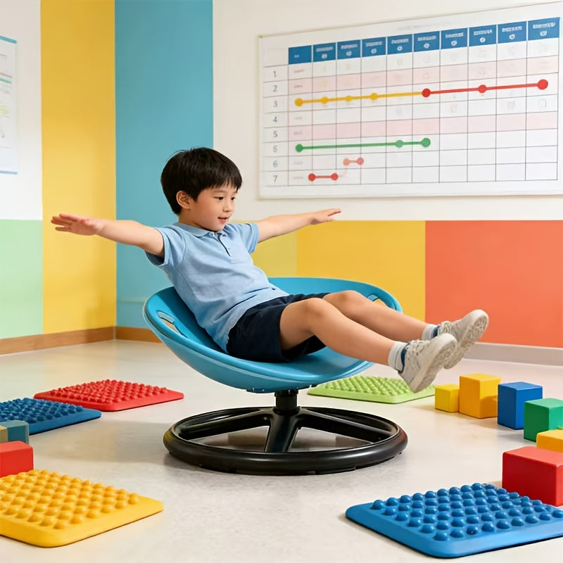 Sensory Spin Chair for Kids with Autism ADHD – Oval Eggshell Spinning Stool Anti-Slip Metal Base, Vestibular Sensory Integration Therapy Equipment for Home & Classroom (Blue/Orange)