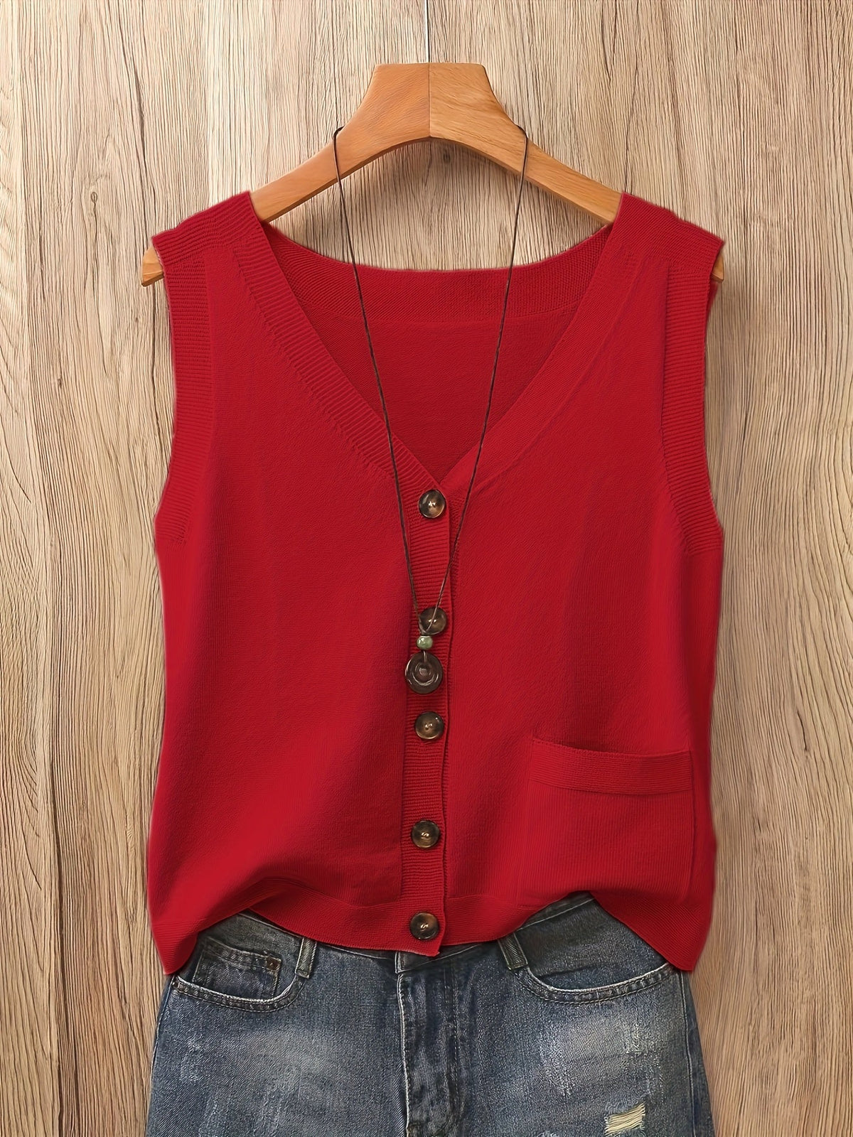 Artistic Vintage Knit Vest Women Loose V-Neck Sleeveless Cardigan Button Down with Pocket Spring Summer 2026 Collection – Acrylic Soft Knit