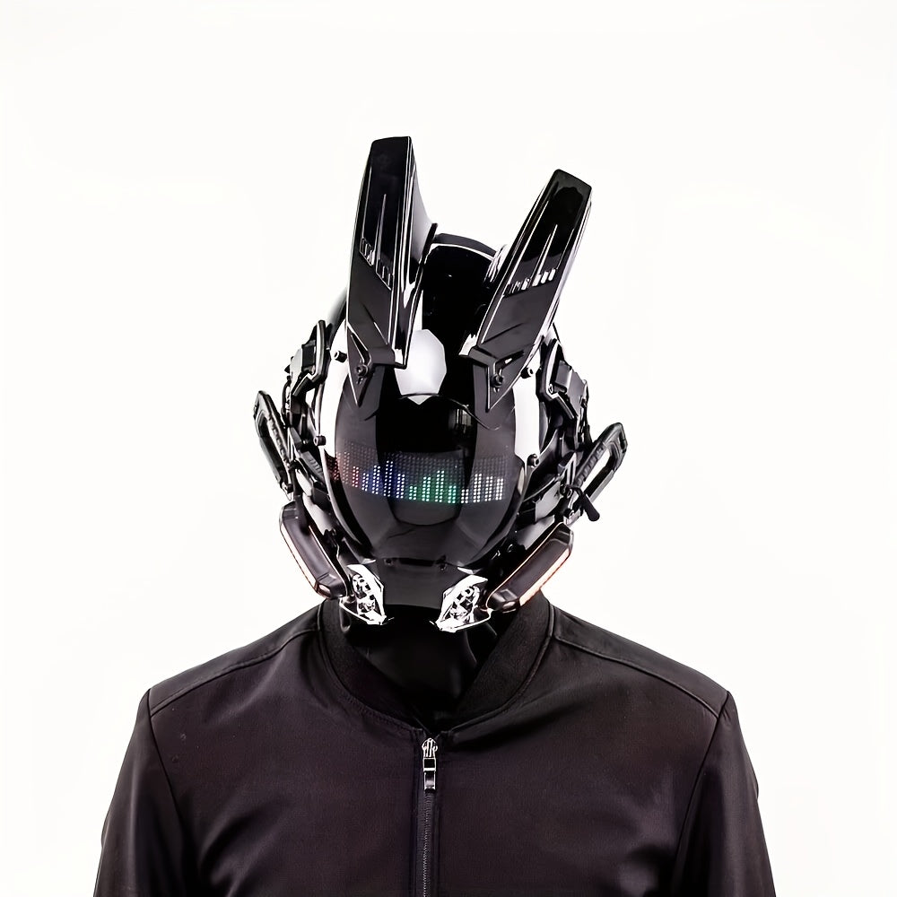 LED Cyberpunk Mask Wireless Control Light-Up Halloween Costume Mask – Rave Party Mask, Bar Club Stage Props, Role-Playing Photo Prop, Futuristic Sci-Fi Face Mask for Adults, Black Mask with LED Lights