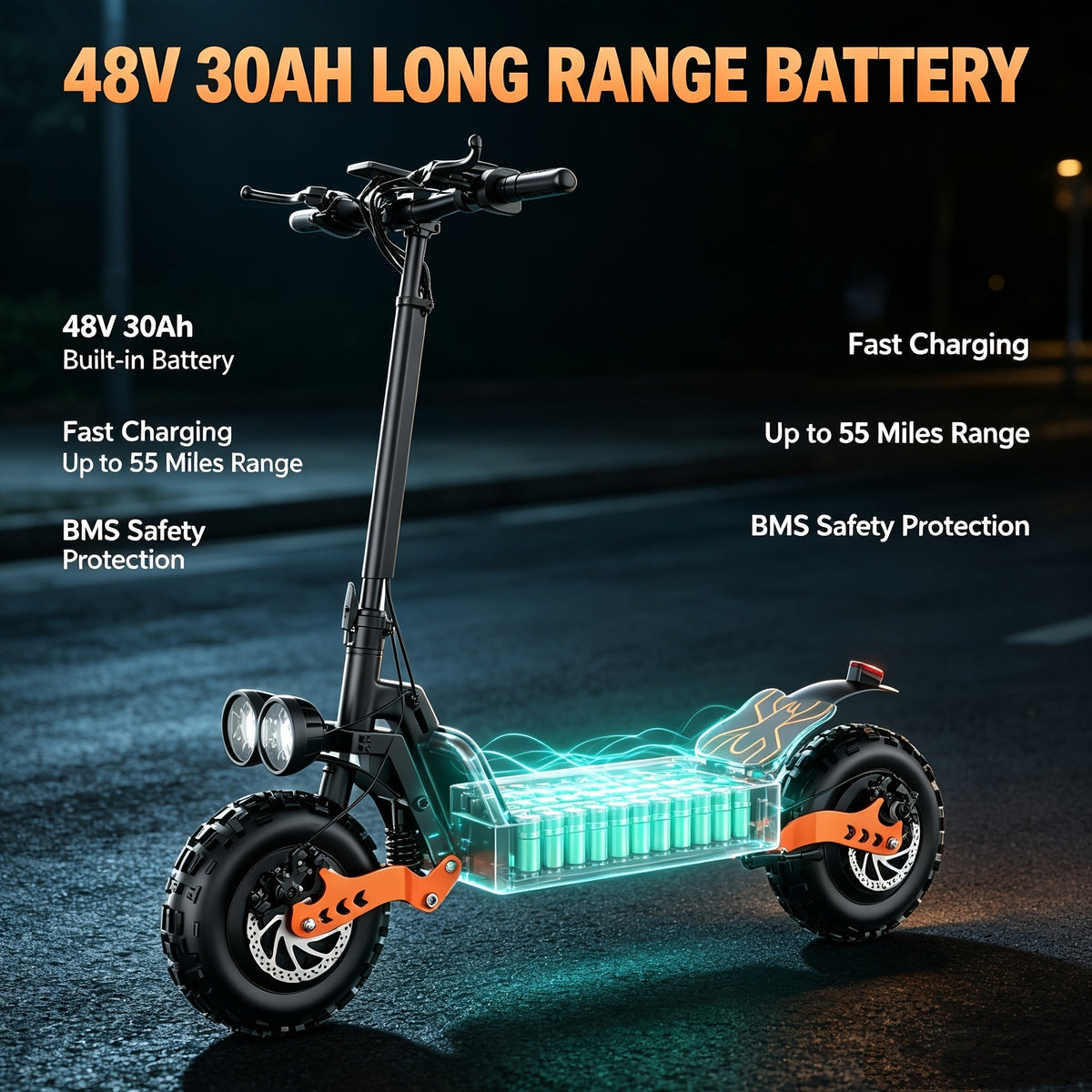 Electric Scooter for Adults 749W Motor 55 Miles Range – 48V 30Ah Battery, 11" Off-Road Tires, Full Suspension, Long Distance Commuter & Trail E-Scooter for Heavy Duty Riders GT26 / GT28