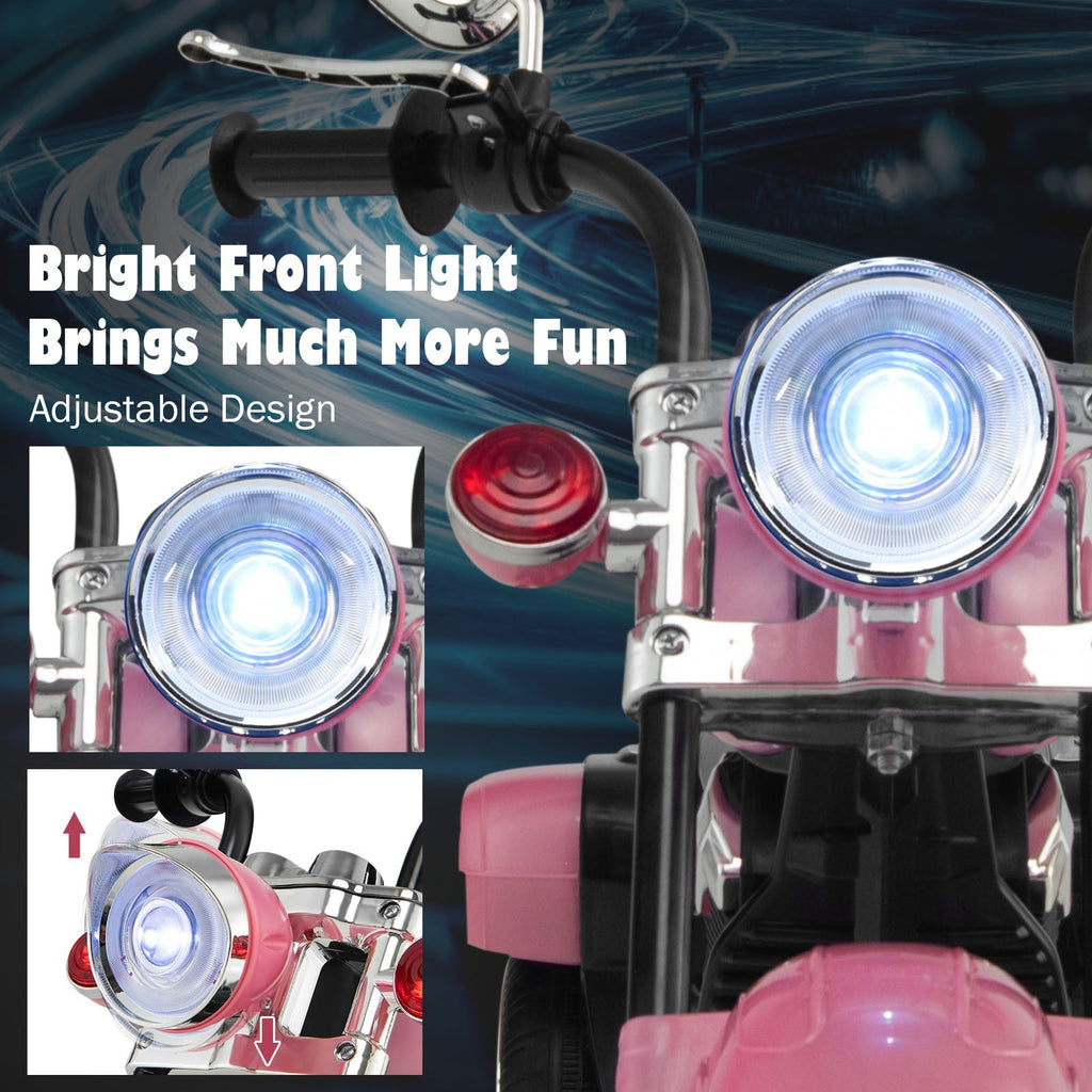 6V Kids Ride-On Chopper Motorcycle 3-Wheel Electric Trike for Toddlers – Pink with Headlight, 66 LB Capacity, 2.5-3 km/h, Fun Battery-Powered Kids Car Gift for Boys & Girls Ages 3+