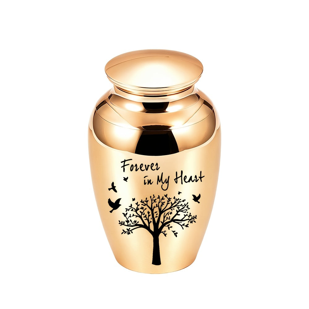 Customizable Mini Cremation Urn for Human and Pet Ashes - Tree of Life Aluminum Alloy Small Keepsake Urn, Personalized Memorial Ashes Container Forever in My Heart, Multiple Lid Colors