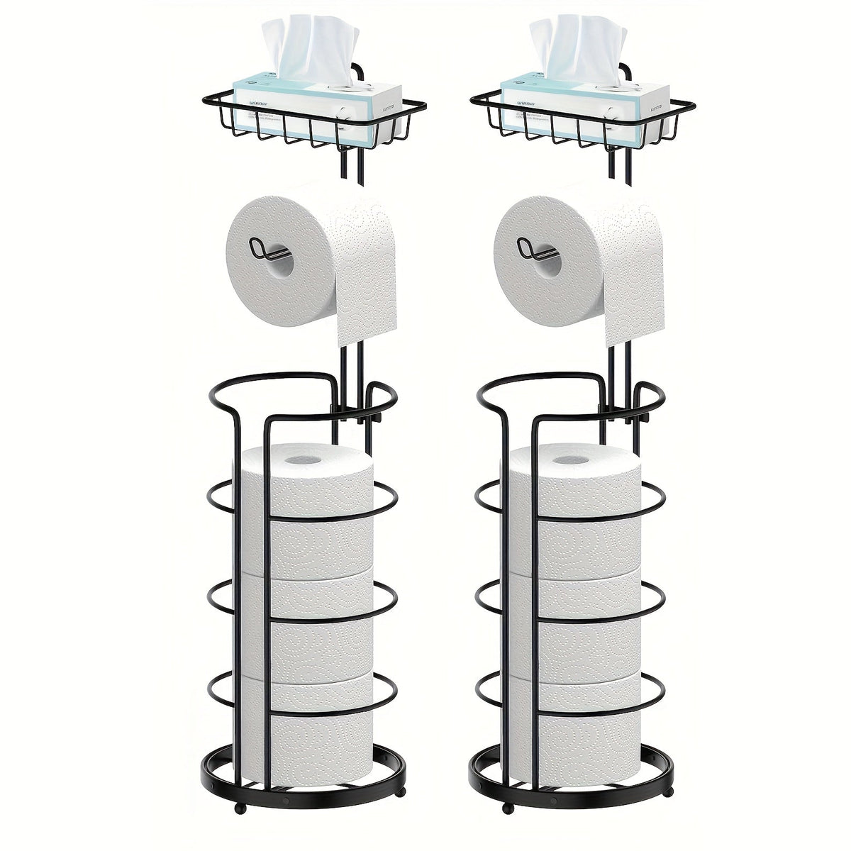 Freestanding Toilet Paper Holder Metal Stand 3 Reserve Roll Storage | No Drilling Modern Bathroom TP Dispenser | Floor Standing Toilet Paper Organizer | Housewarming Gift | Black