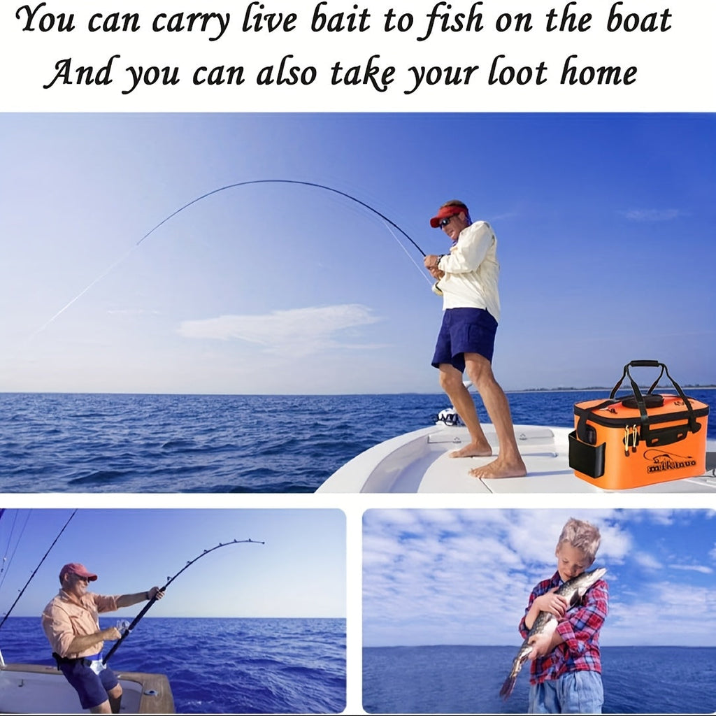 25L Foldable Fishing Bucket Collapsible EVA Live Fish Bait Container – Portable Multifunctional Outdoor Fish Keeper Bag for Carp & Freshwater Fishing, Gift for Men (Blue/Orange)