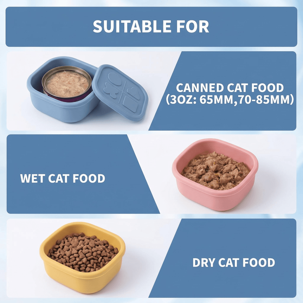Silicone Pet Food Can Lid & Storage Container – Airtight Reusable Wet Food Sealer for 3oz Dog Cat Food Cans, Keep Food Fresh in Fridge, 5 Colors: Purple Blue Pink Green Yellow