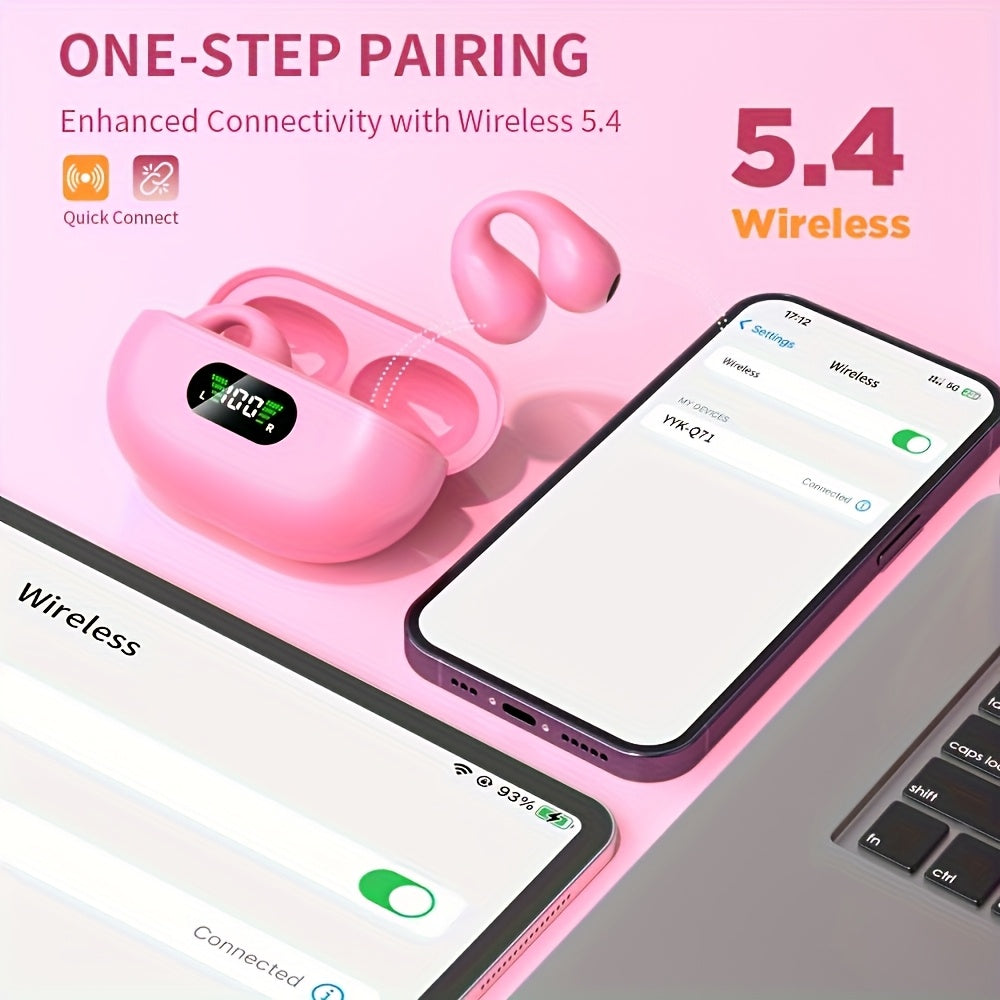 Open-Ear Wireless Earphones Bluetooth 5.4 TWS 360 Degree Ambient Awareness ENC Clear Calls Touch Control All-Day Comfort Sport Fitness Earbuds Secure Fit Truly Open Design