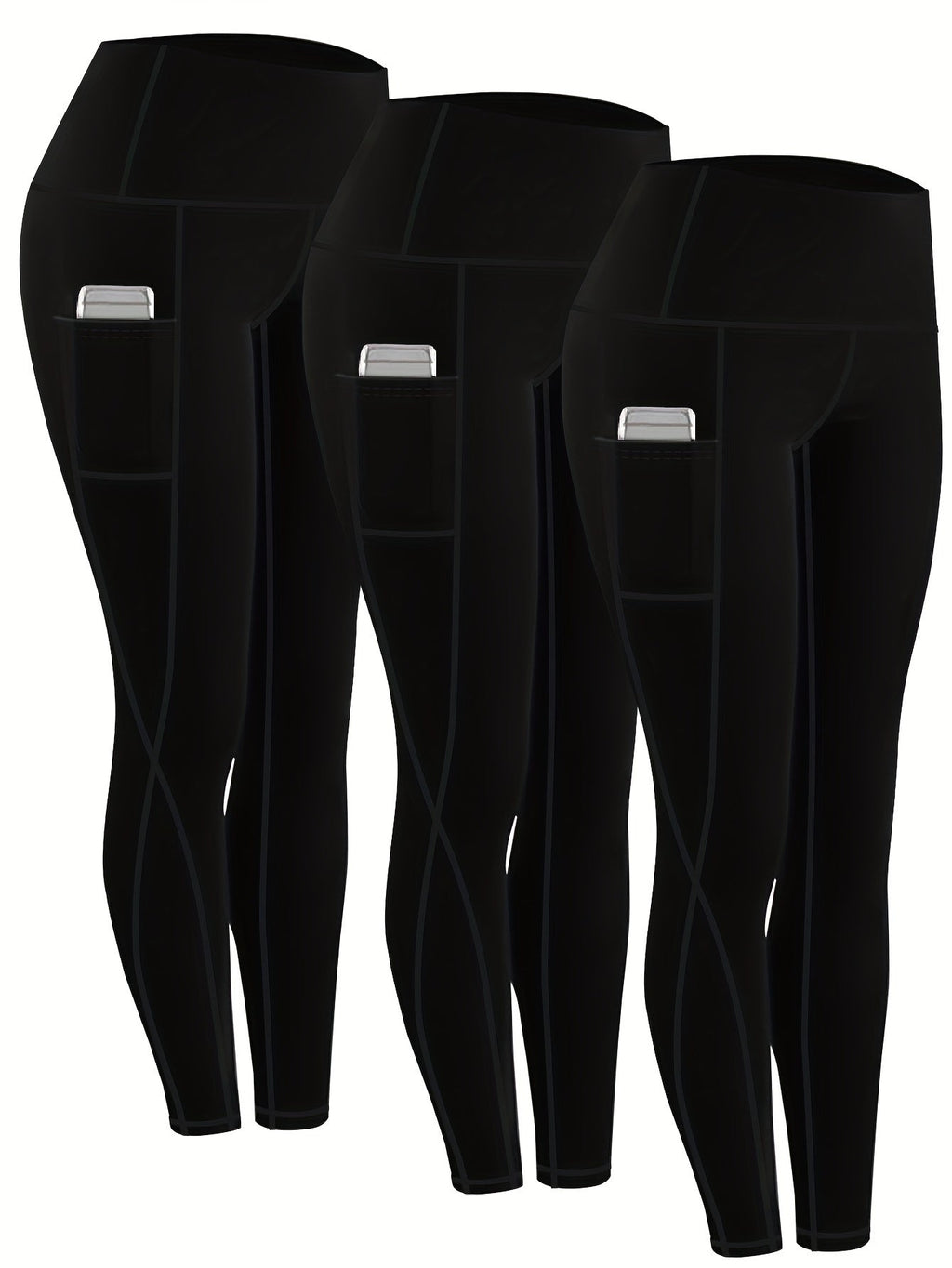 Women's High Waist Compression Leggings 3-Pack with Pockets 230g Breathable Tights for Yoga Fitness Sports Daily Wear – All Seasons Multi-Color Shapewear S-XXL
